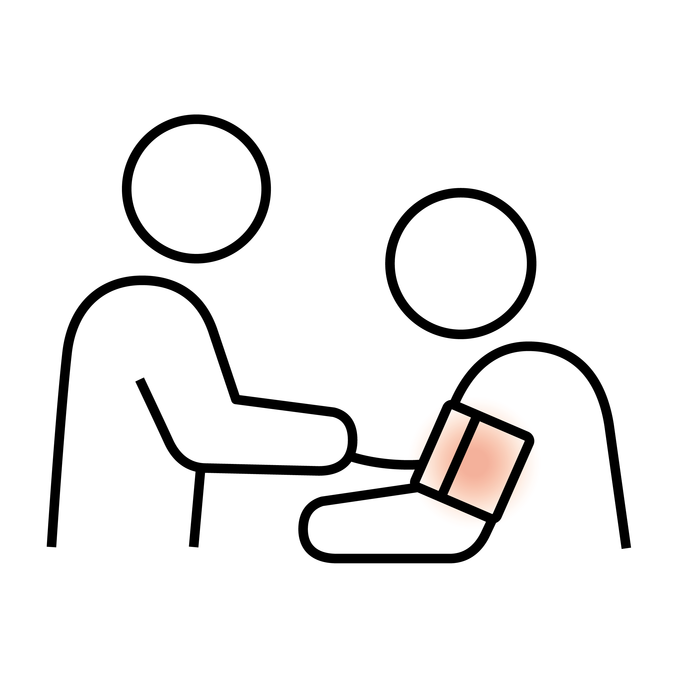 Vector graphic of a medical examination in which a doctor applies a medical instrument to a patient's knee.