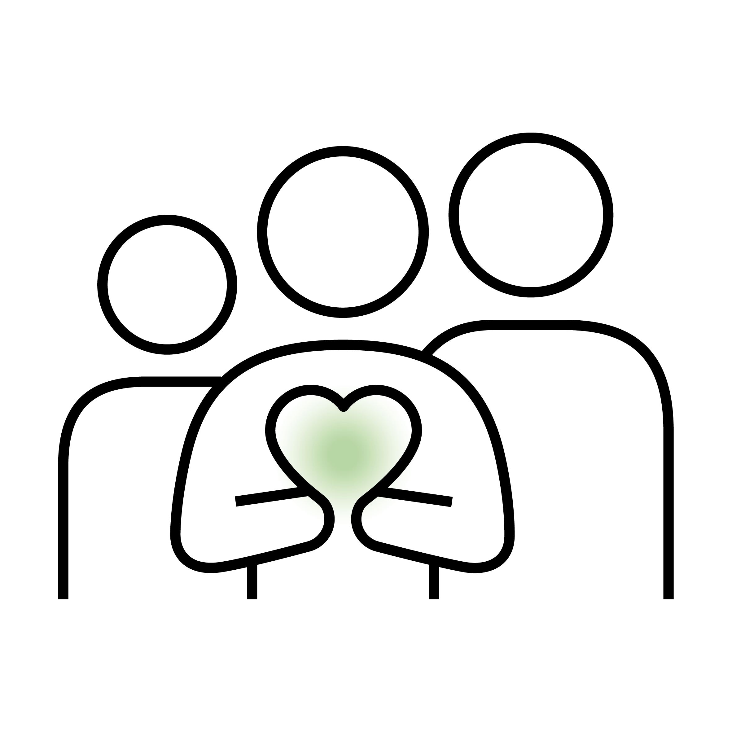 Vector graphic of three stylised people with a heart symbol.